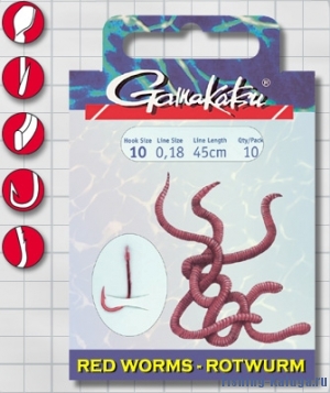 Крючок GAMAKATSU BKS-5260R Red Worm 45см №6 d поводка 022 (10шт.)