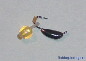 Народная мормышка вольфрамовая Рижский банан с ушком d2,5 цвет черный никель с подвесом Шар "Икра"